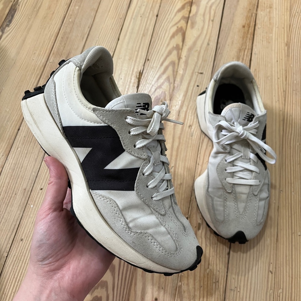 New Balance 327 Sneakers Womens 7 Sea Salt Black WS327FE Suede Retro Runner
